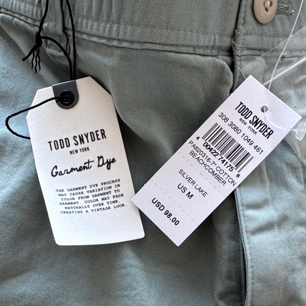 Todd Snyder Sage Green Flat Front Shorts - Picture 2 of 6